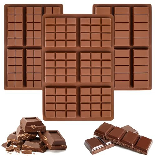 Moule Tablette Chocolat, 3 Pièces Moules à Chocolat en Silicone, Moule Silicone de 6 Cavités, Moule Tablette Chocolat, Antiadhésifs Moule Silicone Chocolat pour Faire du Chocolat, Gaufres