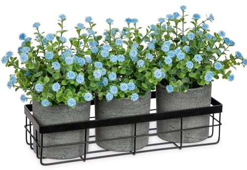 Briful 3er Set Künstliche Schleierkraut im Topf mit Metallkorb Kunstblumen Wie Echt Gypsophila Dekoblumen für Home Fenster Badzimmer Dekoration