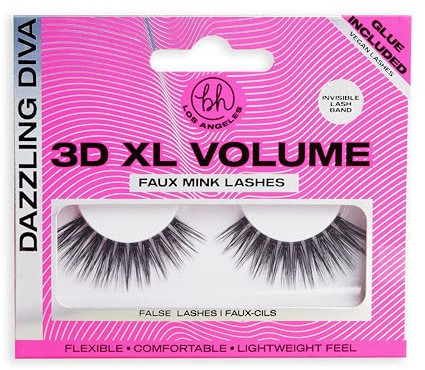 BH Los Angeles 3D Faux Mink Volume Lashes, Easy To Use Eyelashes, Extra Volume, Glue Included, Dazzling Diva