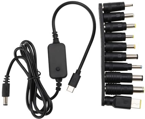 YINETTECH DC Adapter Cable Type C to DC5521 5V/9V/12V/15V/20V Adjustable Voltage DC Digital Display PD Fast Charging Cable for Optical Modem Routers Notebooks (1.2M Cable with 10 DC Converter Heads)
