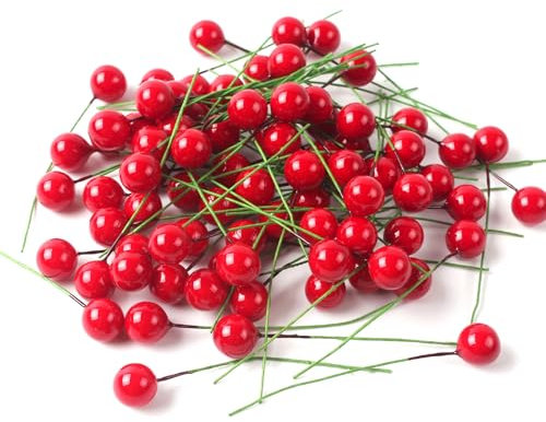 Koboko Rote Beeren Deko, 50 Stück Künstliche Holly Beeren, 10 mm Mini Rot Holly Beeren Weihnachten Dekoration, für Weihnachtsbaum Dekorationen Weihnachtskranz Adventskranz DIY Weihnachts Basteln