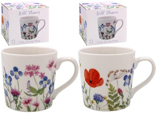 The Leonardo Collection Set of 2 Fine China Mugs - Wild Flowers Design