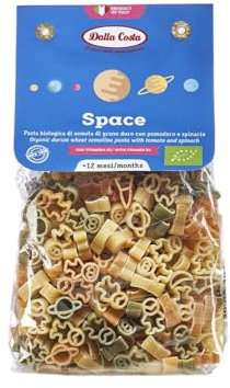 Dalla Costa Space dreifarbige Pasta mit Tomaten und Spinat Bio-Kinderpasta mit Vitamin B1. Made in Italy. Sparpackung 8x200 Gramm