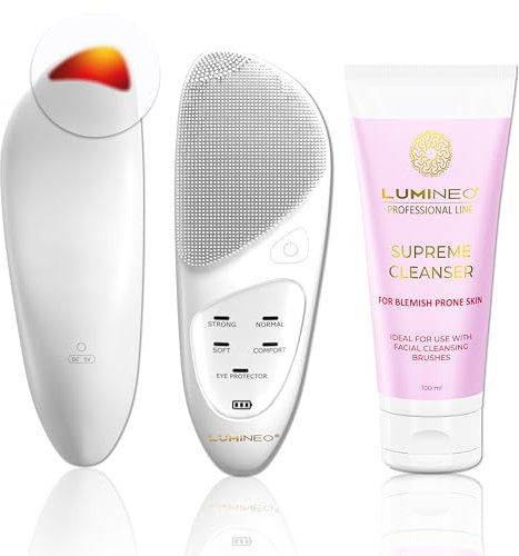 Lumineo SONIC THERMO 6-in-1 Gesichtsreinigungsbürste zur Poren- Peeling- und Mitesserreinigung, IPX7 (mit Reinigungsgel für unreine Haut)