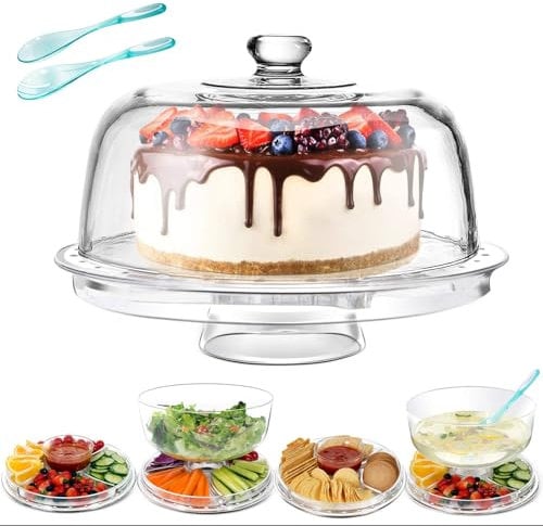Masthome Porta Torta con Coperchio, Alzata per Torta con Campana, Alzatina per Dolci in Plastica, Espositore per Torte con Cupola, Piatto per Torta Trasparente, Ø 30 x H20.5 cm
