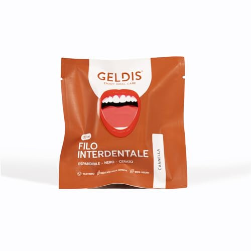GELDIS Zahnseide Expansibel und Wachsüberzogen, Schwarz, 30m - Entfernt Plaque, Zahnstein und Essensreste, Vollständiger Schutz, Gesunde Zahnfleisch, 100% Vegan