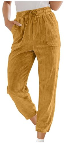 HXRYPG Jogginghose Damen Locker mit Taschen Sporthose Lang Traininghosehose Fitness Laufhose Hosen Frauen Traininghose Bequem Freizeithose Damenhosen Elegant Joggpants Outlet Angebote Gold S