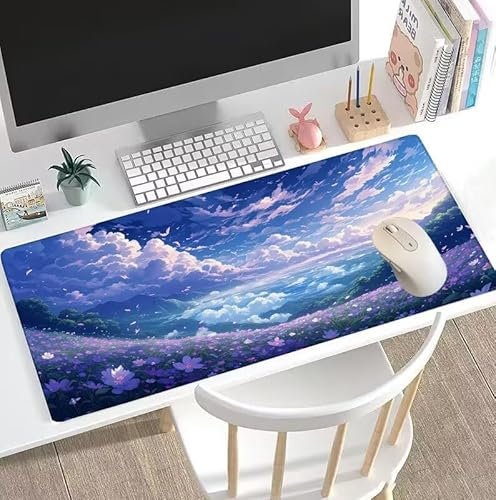 Tapis de Souris Violet Tapis de Souris Gamer XXL 1400x700x3mm Gaming Accessoire, Tapis de Souris Nuage Tapis Souris Résistant à l'eau avec Base en Caoutchouc antidérapant, Deco Bureau Travail W5-365
