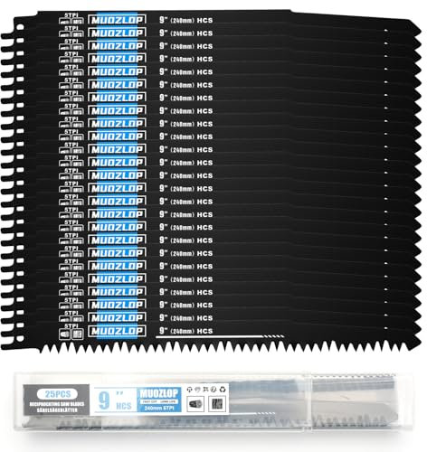 MUOZLOP 25 Pack 240mm Säbelsägeblätter Set，5 TPI Sägeblätter für Säbelsäge，für Holz Säbelsägeblätter (25, 5TPI,240mm)