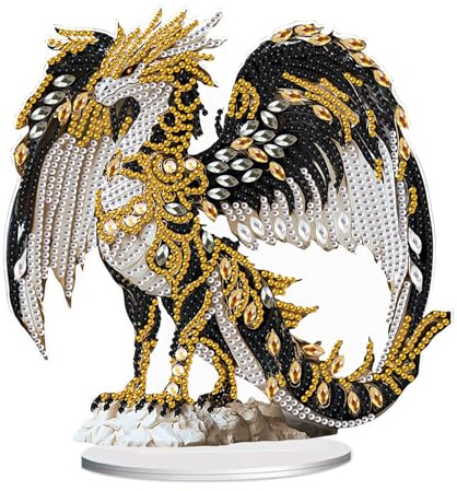 JISHSHAY Diamond Art Desk Ornaments Diamond Painting Desktop Decoration Gem Art Table Top Decorations Gem Painting Table Ornaments Mosaic Kits for Adults Desk Top with Special Shape Dragon
