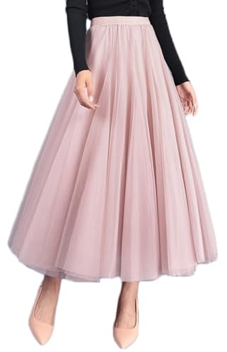 Jemmsia Damen Tüllrock Midi A-Linie Multi Stufig Plissee Maxi Swing Rock Elegant Elastisch Hohe Taille Lange Tutu Flowy Röcke für Abschlussball Homecoming Geburtstagsfeier