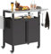 Outsunny Desserte Jardin Chariot de Barbecue avec Tablette Pliable, desserte pour plancha avec Plateau en Acier Inoxydable et Crochets, desserte extérieur à roulettes, 116 x 50 x 93 cm, Noir