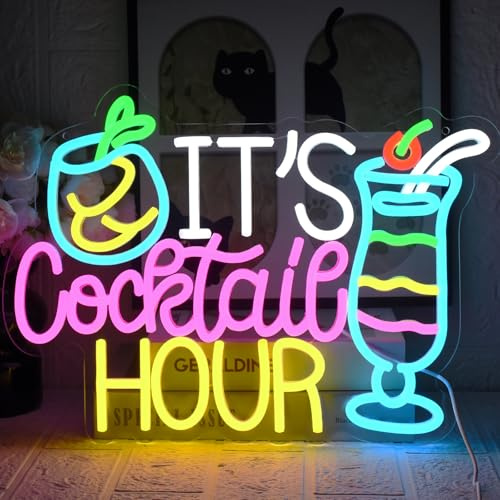 UExnkj-Y It's Cocktail Hour Neon Schild Bunte Cocktail Neon Schild Bar Leuchtreklame USB Dimmable Cocktails Neonlichter für Home Bar Club Party Küche Hotel