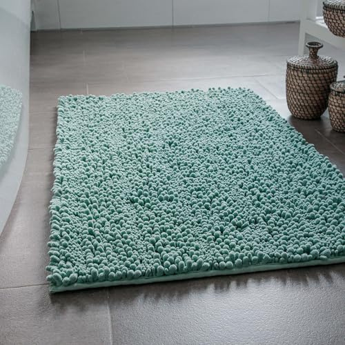 Wecon Home Benno getufteter Badteppich, 50 x 60 cm, Mint grün | weicher Hochflor Chenille Badteppich, rutschfest, maschinenwaschbar, warm & gemutlich