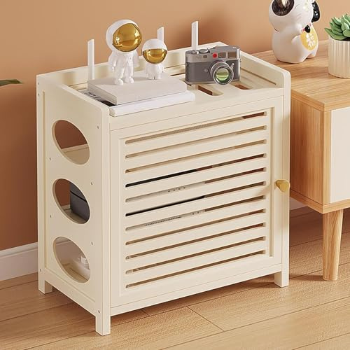 HOLGVE WLAN-Router-Aufbewahrungsbox, WLAN-Box-Versteck, Medien-Aufbewahrungsschrank, Modem-Router-Standschrank, Freistehender Organizer, Kabel Verstecken Box(Wit,40.5x43cm/15.9x16.9in)
