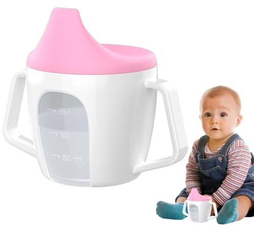 Zahoken Taza de agua para bebé a prueba de fugas, taza para beber para bebés, vasos pequeños con doble asa y pico de pato, vasos de transición a prueba de derrames para bebés y niños pequeños
