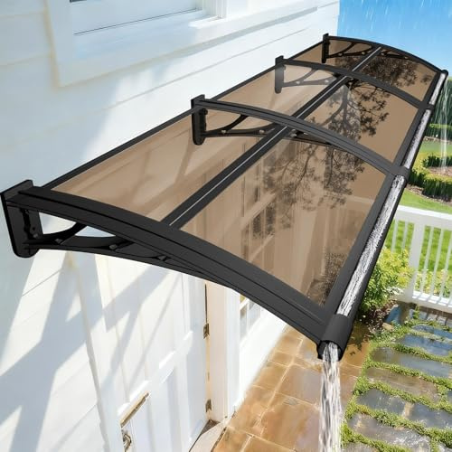 NacstarHome Marquesina Puerta Exterior y Ventanas 80x120cm, Tejadillo Protección contra Sol y Lluvia, Marrón Transparente Resistente Policarbonato Toldo para Puertas Entrada con Lavabo