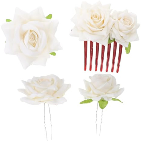 Braut Haarspangen mit Weißen Rosen, 1 Satz für Damen und Hochzeiten
