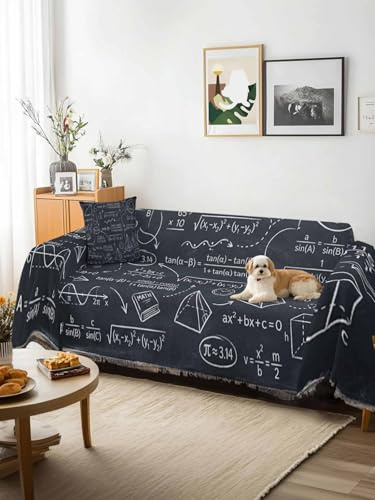 Mathematics Equations Sofa Cover Blanket Couch Covers for Armchair Cushion,Couch Sofa Silpcover with Tassel,Blackboard Math Numerical Geometric Living Room Throw Towel Blanket Covers XX-L 71x150