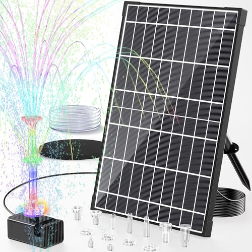 POPOSOAP 12W Solar Fountain Pump with 4200mAh Battery Backup LED Lights | Solar Pond Pump with Color Changing LED Lights, Remote Control, for Outdoor Bird Bath, Fish Tank, Garden Pond Decor