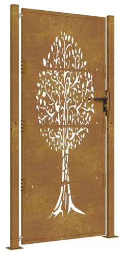 Emmtore Puerta de jardín 100x175 cm de acero corten con diseño de árbol