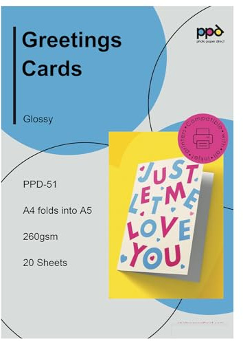 PPD 20 Sheets A4 Greeting Card Paper Printable Blank Inkjet | Pre-Scored Blank Half-Fold Cardstock Sheets. Instant-Dry Matte Coating for Professional Custom Invitations and PPD-51-20