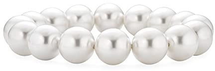 Braccialetto Elastico Con Perline Impilate Di Semplice Moda, Perle Bianche Simulate Rotonde, Singola Fila, Per Donne Adolescenti, Grandi 12MM