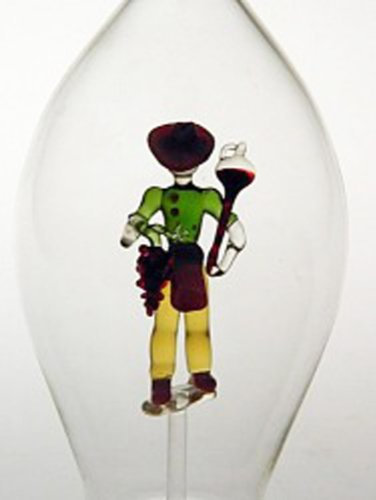 Oberstdorfer Glashütte Karaffe oval mit Buntem Winzer innen dekorative Glasflasche befüllbar aus klarem Glas Kristallglas mundgeblasen