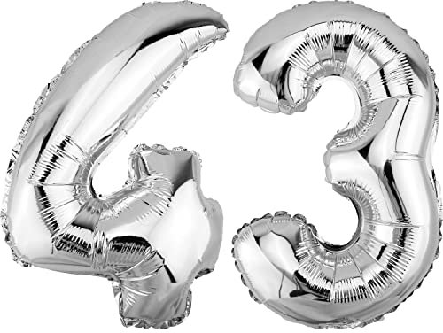 DekoRex Folienballon Silber 40cm Deko Hochzeit Jubiläum Geburtstag (Zahl 43)