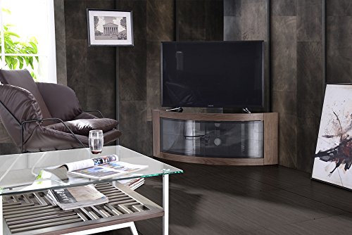 Centurion Supports PANGEA Black and Walnut Veneer Beam-Thru Curved Tru-Corner 32-50 TV Cabinet