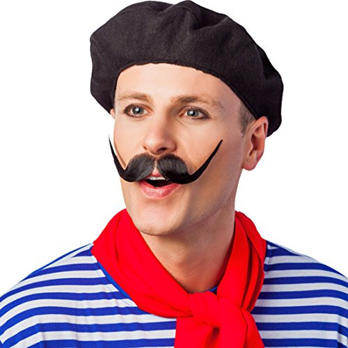 Amakando Barett Mütze Franzose - schwarz - Franzosenmütze Kopfbedeckung Französin Franzosenhut Kostümzubehör Karneval Baskenmütze