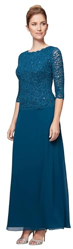 Alex Evenings Vestido de una Pieza con corpiño de Encaje elástico de Manga 3/4 para Mujer para Madre de la Novia (Talla pequeña y Regular), Pavo Real, 8 Petite