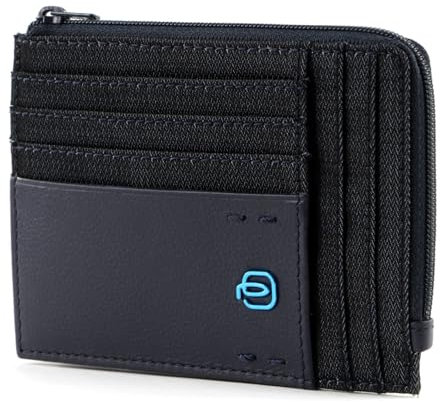 PIQUADRO P16 Bustina portamonete, documenti e carte di credito in pelle e tessuto ad uno scomparto. Blu