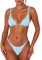 ForBeautyShe Damen Sexy Tanga Bottom Zweiteiliger Bikini Doppelte Schultergurte Niedlich Badeanzug Triangel Baden, Türkis/Ausflug, einfarbig (Getaway Solids), XL