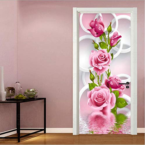 3D Türfolie Selbstklebend Blume Türtapete Selbstklebend Wasserdicht Pvc Wandaufkleber Türposter Fototapete Holzwand Türaufkleber Wandbild Für Tür Wohnzimmer Schlafzimmer Küche Und Bad 77X200Cm