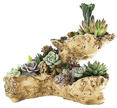 Kunst-Treibholz-Pflanzgefäß, mehrschichtig, Holzpflanzgefäß, künstlicher Baumwurzel-Stumpf-Stil, Blumentopf für drinnen und draußen (mehrschichtig)