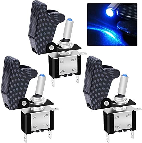 Taiss/3 Stück Kippschalter 12V 20A Blaue LED SPST EIN/AUS Wippschalter 3Pin beleuchtet mit anthrazitgrauer wasserdichter Sicherheitsabdeckung ASW-07DBUGY+MZ