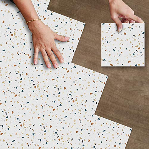 Hiser Boden Aufkleber DIY Fliesen Aufkleber, Mode Terrazzo Muster Stil Boden Fliesen Fliesen Farbe Wasserdicht für Küche Boden Badezimmer Wohnzimmer (1 Satz mit 25 Stück)