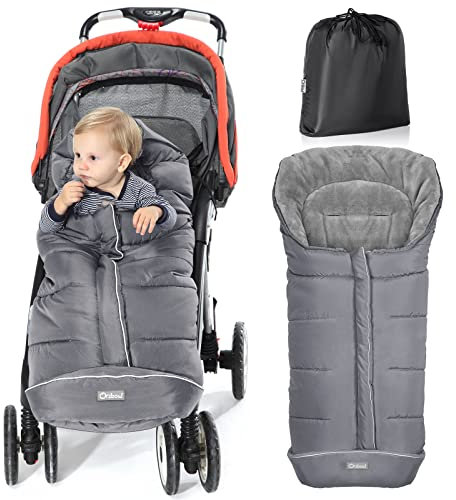 Orzbow Fußsack für Kinderwagen Buggy,Baby Fußsack Schlafsack,Babyfußsack für Babyschale,Winterfußsack mit Reißverschluss Waschbar Passend für Alle Kinderwagen (Grau,Groß)