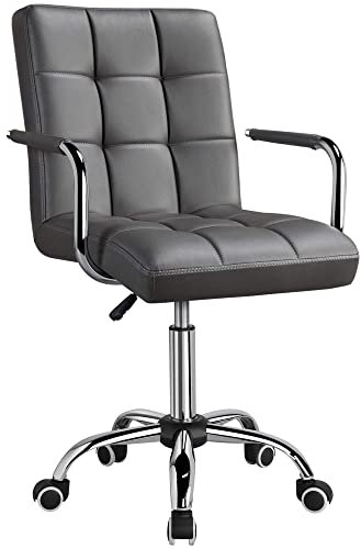 Yaheetech Office Desk Chair Ergonomic Computer Chair Swivel Chair Leather with Mid Back and Height Adjustable for Home Grey