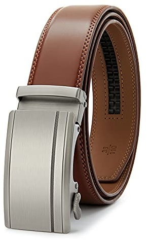 PlusZis 28-60 Herren Ledergürtel mit Ratsche, groß und schlank mit automatischer Schnalle