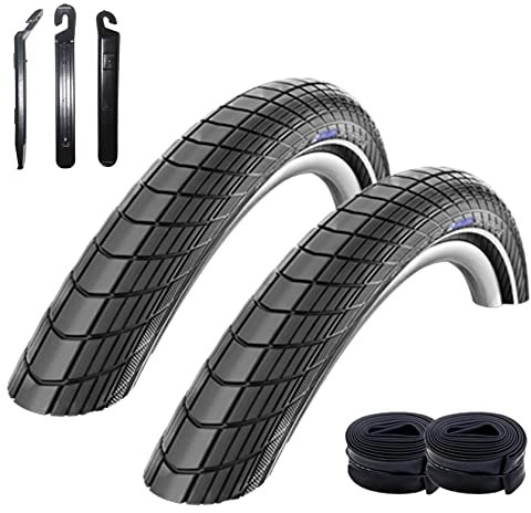 2 x Schwalbe Big Apple Fahrradreifen RaceGuard mit Reflex 60-559 (26 x 2,35) + 2 Schwalbe SV13 Schläuche inkl. maxxi4you Reifenheber