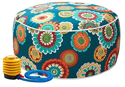 Magpie Fabrics Aufblasbarer Hocker für drinnen und draußen, wasserabweisend, rund, Fußstütze mit Fußpumpe, D20 x H9, tragbar für Terrasse, Garten, Camping oder Zuhause, Heronsbill Türkisgrün