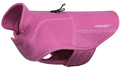 VIVAGLORY Softpad Wintermantel Hund, Hundemantel Fleecemantel Hund, Fleecejacke mit Bauchschutz & Klettverschluss, Fleece Reflektierend Verstellbar Softshell, M, Fuchsia