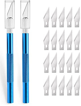 2 Stück Cutter für DIY Art Work Cutting, Skalpell mit 20 Ersatzklingen, Bastelmesser Cuttermesser Hobbymesser Schnitzmesser Caving, Skulptur, Fensterfolie, Lackschutzfolien (Blau)
