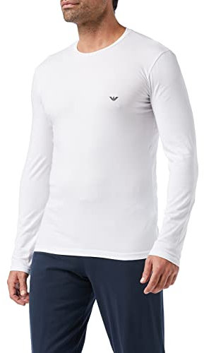Emporio Armani Men's Basic-Stretch Cotton Long Sleeves T-Shirt, White, L
