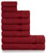 nottoc Handtücher Set Rot Dunklerot 8-TLG / 2 Badetücher 70x140 + 4 Handtücher 50x90 + 2 Gästehandtücher 30x50 - Handtuch mit Aufhänger 100% Baumwolle Saugfähige Weiche Duschhandtücher - Bordeaux