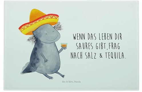 Mr. & Mrs. Panda Medium Glas Schneidbrett Axolotl Tequila - Geschenk, Molch, feiern, Sombrero, Zitrone, Amphibie, Glasschneidebrett, Schneidebrett,