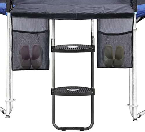 HBTower Trampoline Ladder, 2 Steps with Wide Steps, Trampoline Storage Bag, Universal Hook, 220 lbs Capacity Trampoline Accessories for Children Kids, Black