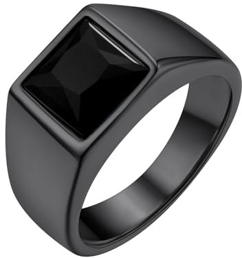 GoldChic Siegelring Männer Ring Schwarz Edelstahlring mit Stein 8MM breit Verlobungsring 59mm Eheringe Accessoires Modeschmuck